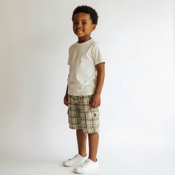 JANIE & JACK · TODDLER BOYS PLAID COTTON CHINO SHORTS - SIZE 4T - Picture 2 of 12